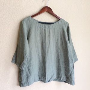 Olive green linen popover top